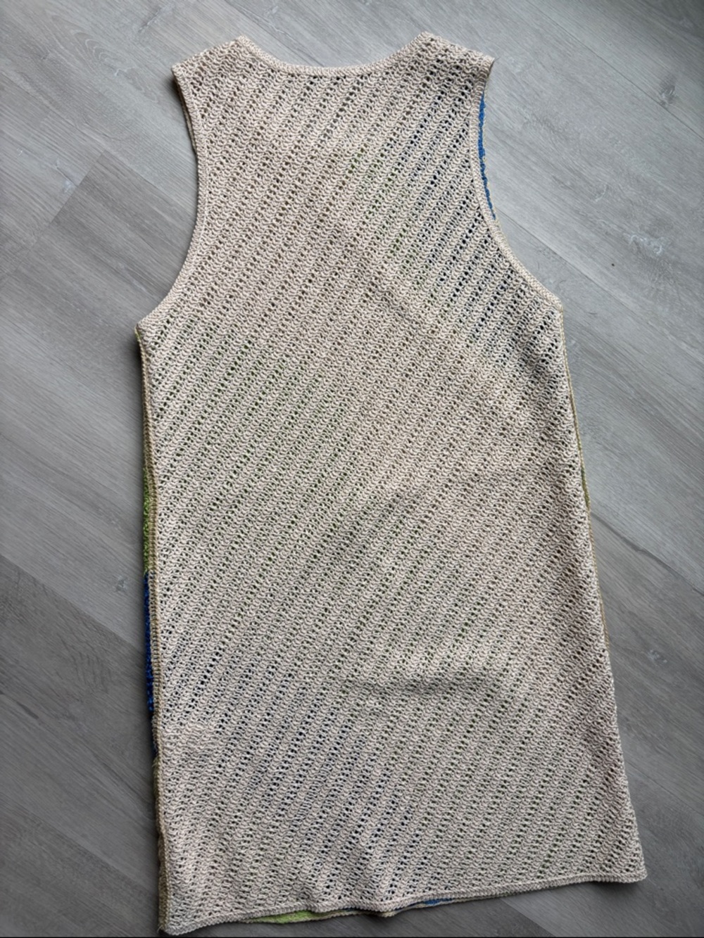 ZARA Wave-Stripe Crochet Tank Dress in Green, Blue & Cream - Picture 3 of 3